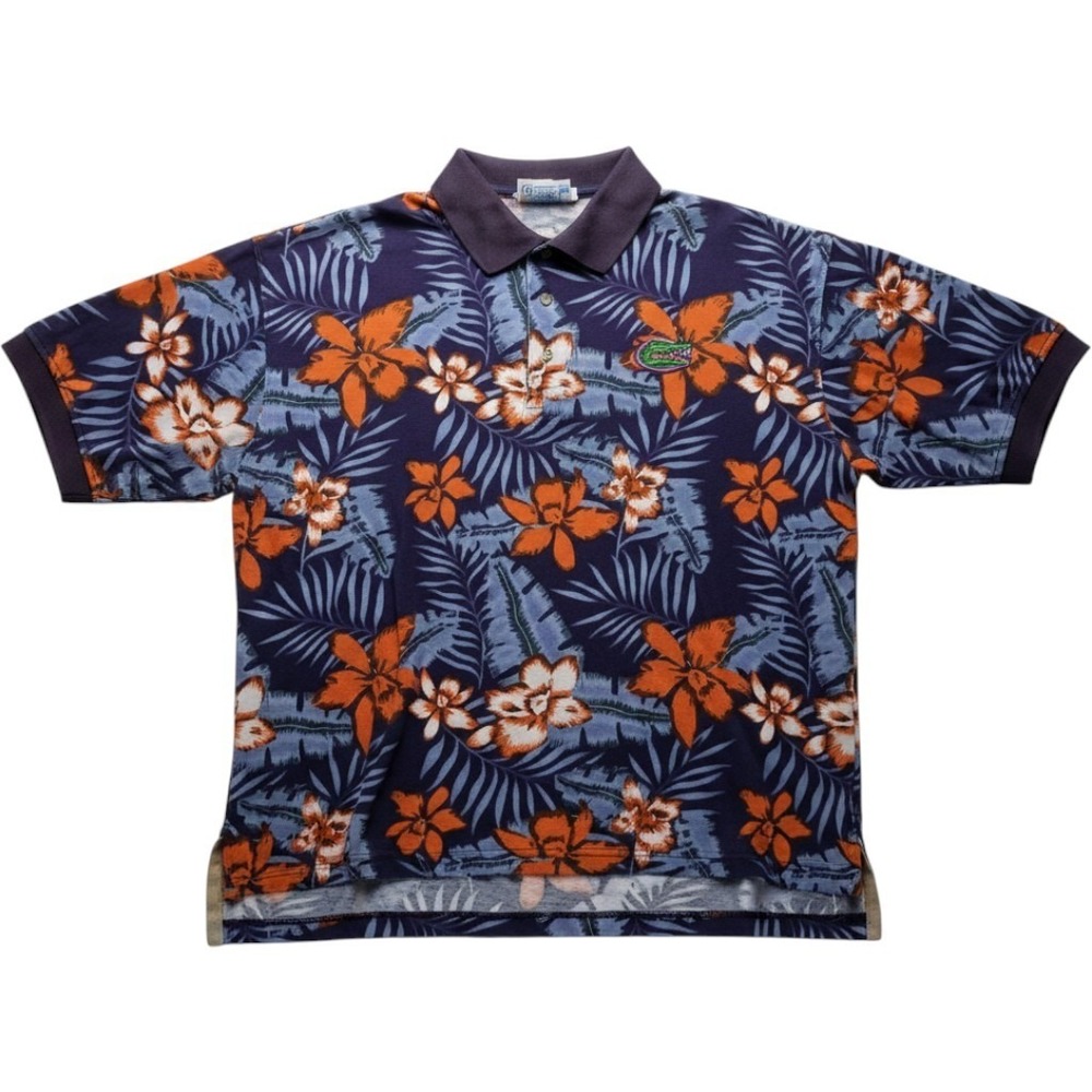 College Classics Polo Shirt Mens L Purple Florida Gators Floral Tropical Pique